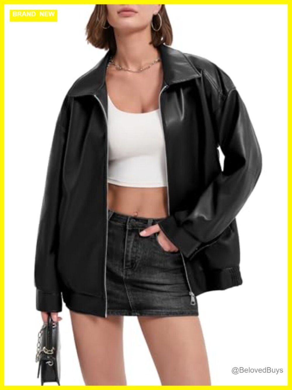 Women's Oversized Faux Leather Bomber Motorcycle Jacket